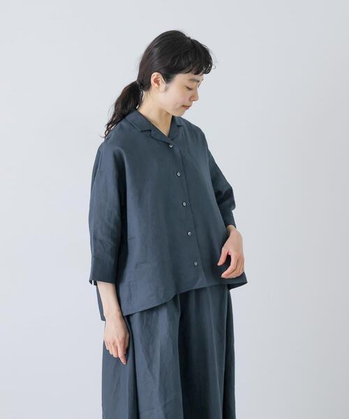 かぐれ(カグレ)の「リネン半袖オープンカラーシャツ(シャツ/ブラウス・レディース・ブルー系その他/ブラウン/ブラック・FREE)」の20枚目の写真