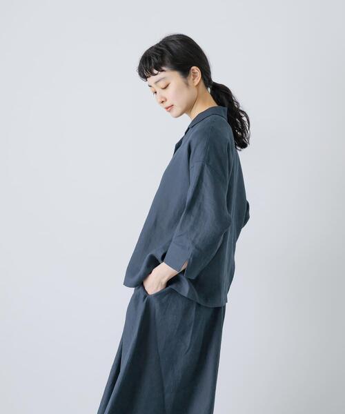 かぐれ(カグレ)の「リネン半袖オープンカラーシャツ(シャツ/ブラウス・レディース・ブルー系その他/ブラウン/ブラック・FREE)」の22枚目の写真