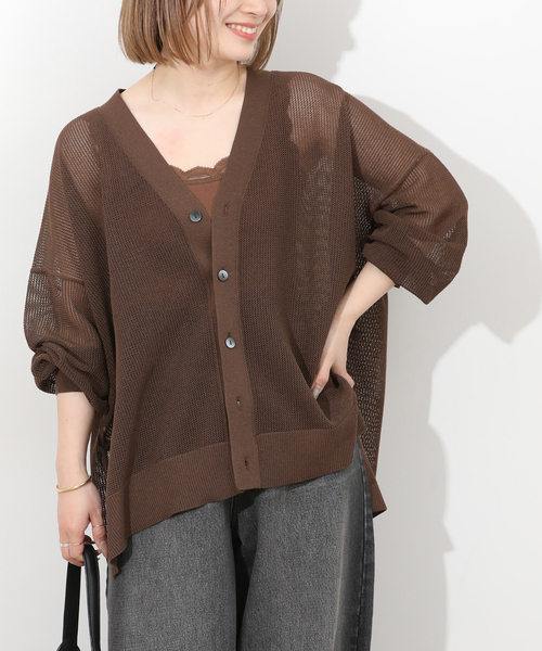 JOURNAL STANDARD relume(ジャーナルスタンダード レリューム)の「リネンミックスメッシュVネックカーディガン(カーディガン/ボレロ・レディース・ブラウン/ホワイト/チャコールグレー・FREE)」の5枚目の写真