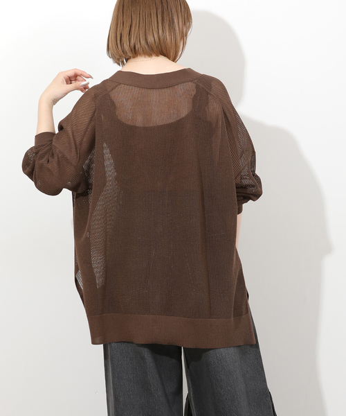 JOURNAL STANDARD relume(ジャーナルスタンダード レリューム)の「リネンミックスメッシュVネックカーディガン(カーディガン/ボレロ・レディース・ブラウン/ホワイト/チャコールグレー・FREE)」の8枚目の写真