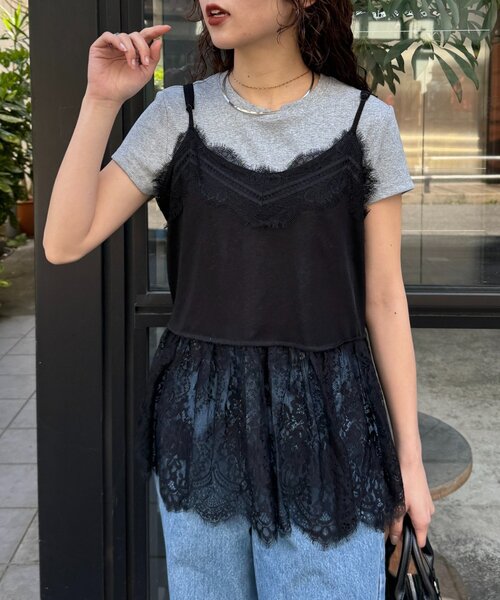 CIAOPANIC TYPY(チャオパニックティピー)の「裾レースドッキングシアーキャミチュニック(キャミソール・レディース・ホワイト/イエロー/ブラック・ONE SIZE)」の11枚目の写真