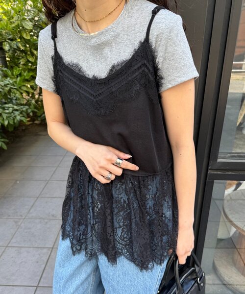 CIAOPANIC TYPY(チャオパニックティピー)の「裾レースドッキングシアーキャミチュニック(キャミソール・レディース・ホワイト/イエロー/ブラック・ONE SIZE)」の16枚目の写真