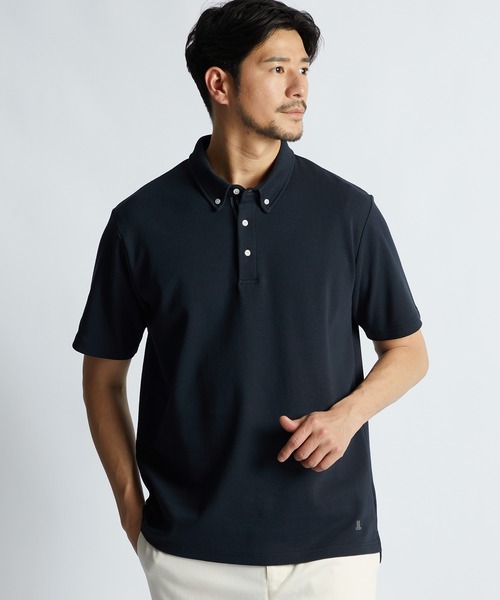 LANVIN en Bleu(ランバンオンブルー)の「速乾・防シワ・UVカット「COOLFIBER」 台衿付 ボタンダウン ビジカジ対応 ポロシャツ(ポロシャツ・メンズ・ネイビー/ホワイト/チャコールグレー・52/50/48/46)」の3枚目の写真
