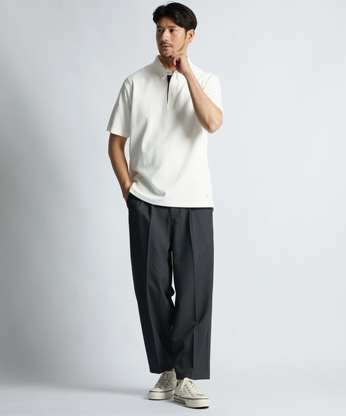 LANVIN en Bleu(ランバンオンブルー)の「速乾・防シワ・UVカット「COOLFIBER」 台衿付 ボタンダウン ビジカジ対応 ポロシャツ(ポロシャツ・メンズ・ネイビー/ホワイト/チャコールグレー・52/50/48/46)」の12枚目の写真