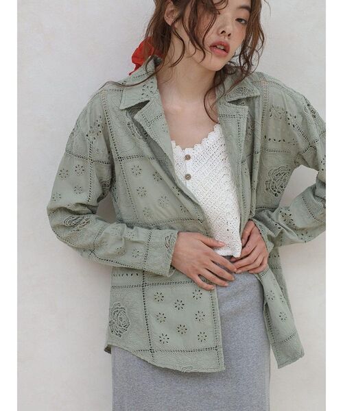 FIKA.(フィーカ)の「Cotton lace tailored jacket(その他トップス・レディース・カーキ/アイボリー/チャコール・FREE)」の5枚目の写真