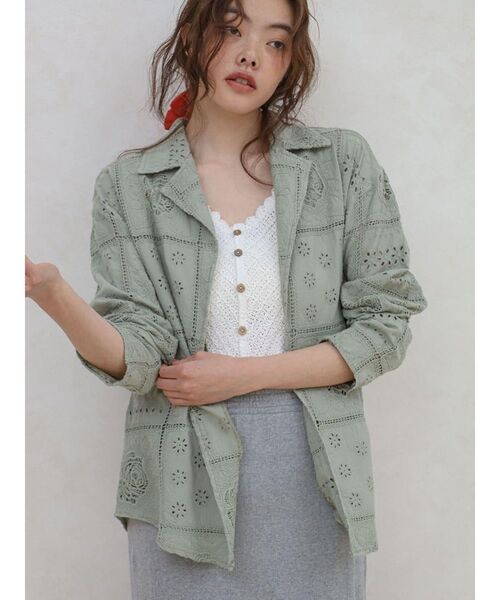FIKA.(フィーカ)の「Cotton lace tailored jacket(その他トップス・レディース・カーキ/アイボリー/チャコール・FREE)」の1枚目の写真