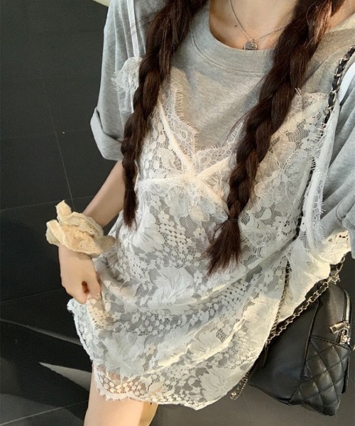 Ritzy(リッツィー)の「レイヤード風 透け感レースキャミソールワンピース(キャミソール・レディース・ホワイト・FREE)」の4枚目の写真