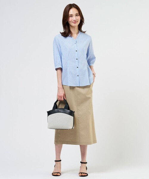 J.PRESS Ladies(J.プレス レディス)の「【一枚で着映え】シルフィーローン ストライプ フリル シャツブラウス(シャツ/ブラウス・レディース・ネイビー系1/ベージュ系1/サックスブルー系1・XS)」の9枚目の写真