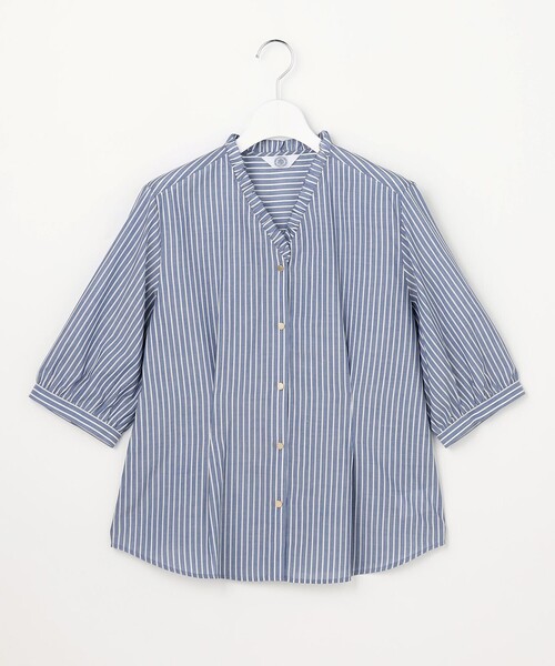J.PRESS Ladies(J.プレス レディス)の「【一枚で着映え】シルフィーローン ストライプ フリル シャツブラウス(シャツ/ブラウス・レディース・ネイビー系1/ベージュ系1/サックスブルー系1・XS)」の12枚目の写真
