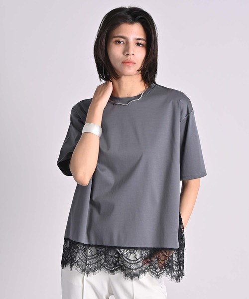 RAW FUDGE(ローファッジ)の「シルケット天竺レースヘムプルオーバー(Tシャツ/カットソー・レディース・ブラック/オフホワイト/チャコールグレー・M)」の12枚目の写真
