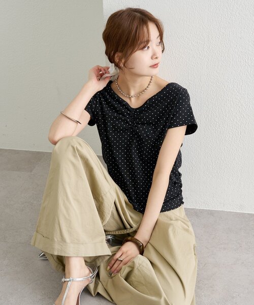 mystic(ミスティック)の「ドットプリント半袖Tシャツ(Tシャツ/カットソー・レディース・ブラック/オフホワイト・FREE)」の8枚目の写真