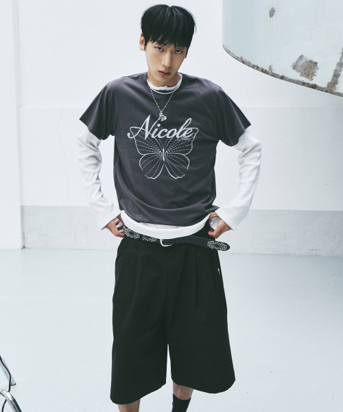 NICK&NICOLE(ニックアンドニコール)の「WIDE TWO-TUCK BERMUDA PANTS_BLACK(その他パンツ・メンズ・その他・LARGE/MEDIUM)」の1枚目の写真
