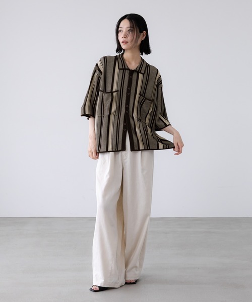 LOWRYS FARM（ローリーズファーム）の「【LFM(U)】マルチストライプニットシャツＳＳ　 903641（シャツ/ブラウス・メンズ・ブラウン/イエロー・MEDIUM/LARGE）」の13枚目の写真