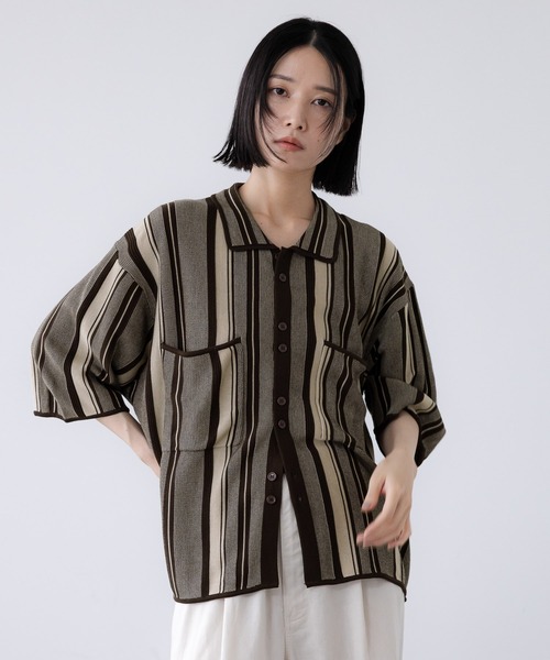 LOWRYS FARM（ローリーズファーム）の「【LFM(U)】マルチストライプニットシャツＳＳ　 903641（シャツ/ブラウス・メンズ・ブラウン/イエロー・MEDIUM/LARGE）」の15枚目の写真