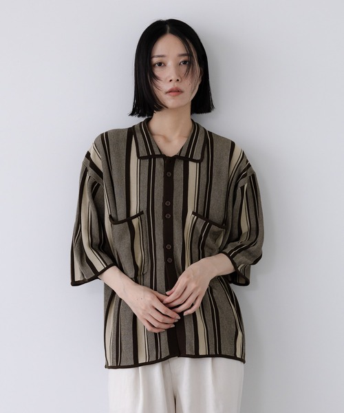 LOWRYS FARM（ローリーズファーム）の「【LFM(U)】マルチストライプニットシャツＳＳ　 903641（シャツ/ブラウス・メンズ・ブラウン/イエロー・MEDIUM/LARGE）」の16枚目の写真