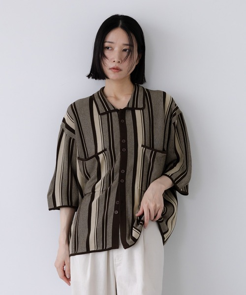 LOWRYS FARM（ローリーズファーム）の「【LFM(U)】マルチストライプニットシャツＳＳ　 903641（シャツ/ブラウス・メンズ・ブラウン/イエロー・MEDIUM/LARGE）」の17枚目の写真