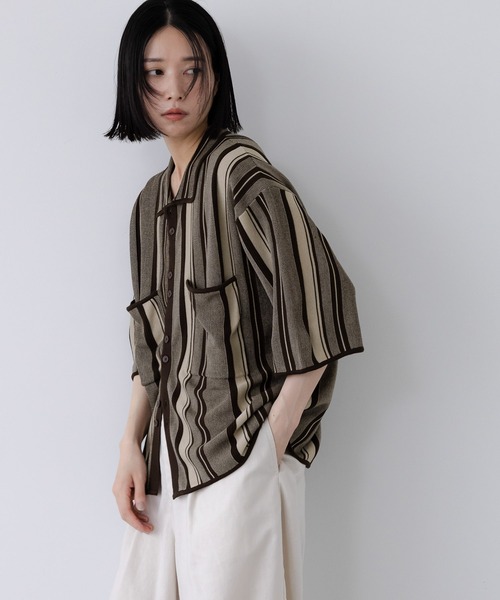 LOWRYS FARM（ローリーズファーム）の「【LFM(U)】マルチストライプニットシャツＳＳ　 903641（シャツ/ブラウス・メンズ・ブラウン/イエロー・MEDIUM/LARGE）」の19枚目の写真
