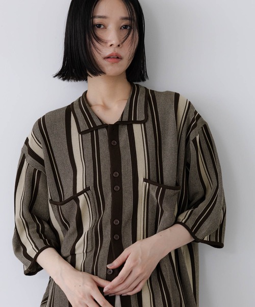 LOWRYS FARM（ローリーズファーム）の「【LFM(U)】マルチストライプニットシャツＳＳ　 903641（シャツ/ブラウス・メンズ・ブラウン/イエロー・MEDIUM/LARGE）」の20枚目の写真