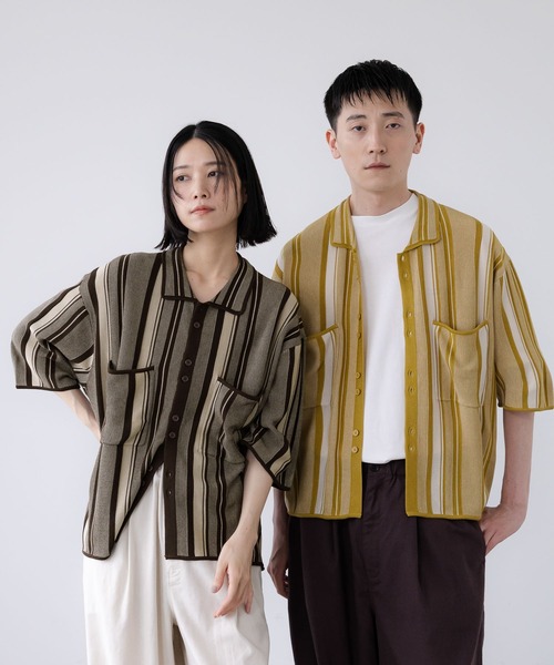 LOWRYS FARM（ローリーズファーム）の「【LFM(U)】マルチストライプニットシャツＳＳ　 903641（シャツ/ブラウス・メンズ・ブラウン/イエロー・MEDIUM/LARGE）」の12枚目の写真