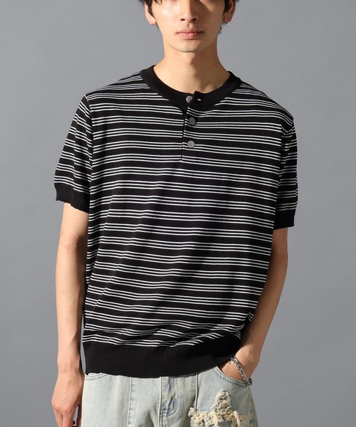 LAND MUSEUM（ランドミュージアム）の「LAND MUSEUM／ボーダーヘンリーＴ（Tシャツ/カットソー・メンズ・グレー系その他/ブラック系その他・MEDIUM/LARGE）」の2枚目の写真
