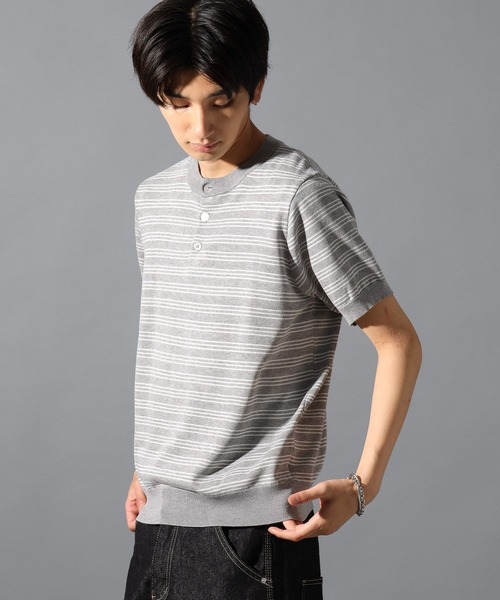 LAND MUSEUM（ランドミュージアム）の「LAND MUSEUM／ボーダーヘンリーＴ（Tシャツ/カットソー・メンズ・グレー系その他/ブラック系その他・MEDIUM/LARGE）」の10枚目の写真