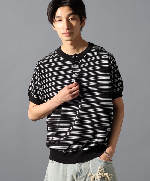 LAND MUSEUM（ランドミュージアム）の「LAND MUSEUM／ボーダーヘンリーＴ（Tシャツ/カットソー・メンズ・グレー系その他/ブラック系その他・MEDIUM/LARGE）」の3枚目の写真