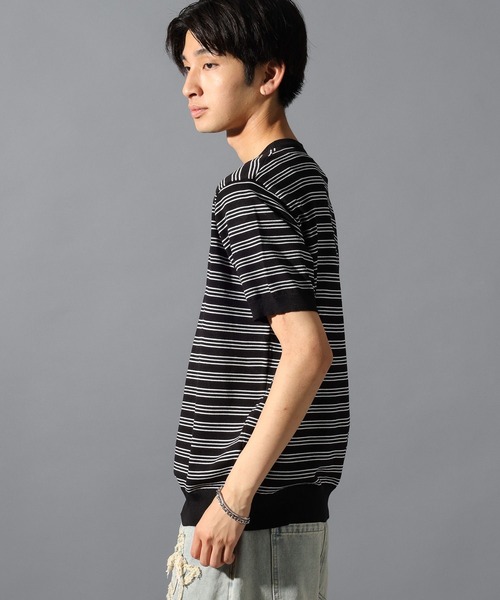 LAND MUSEUM（ランドミュージアム）の「LAND MUSEUM／ボーダーヘンリーＴ（Tシャツ/カットソー・メンズ・グレー系その他/ブラック系その他・MEDIUM/LARGE）」の4枚目の写真