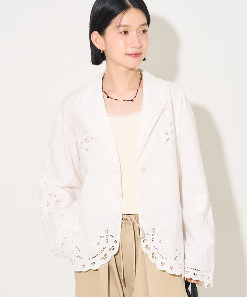FREAK'S STORE(フリークスストア)の「インド カットワークレース シャツジャケット(テーラードジャケット・レディース・オフホワイト/ブラック・フリ-)」の8枚目の写真