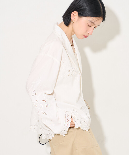 FREAK'S STORE(フリークスストア)の「インド カットワークレース シャツジャケット(テーラードジャケット・レディース・オフホワイト/ブラック・フリ-)」の9枚目の写真