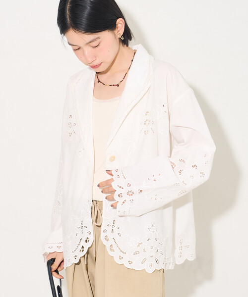 FREAK'S STORE(フリークスストア)の「インド カットワークレース シャツジャケット(テーラードジャケット・レディース・オフホワイト/ブラック・フリ-)」の11枚目の写真