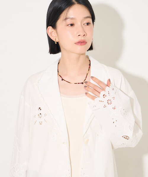 FREAK'S STORE(フリークスストア)の「インド カットワークレース シャツジャケット(テーラードジャケット・レディース・オフホワイト/ブラック・フリ-)」の12枚目の写真