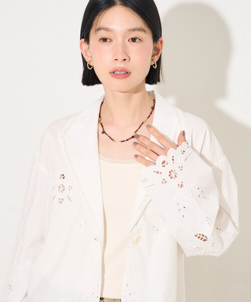 FREAK'S STORE(フリークスストア)の「インド カットワークレース シャツジャケット(テーラードジャケット・レディース・オフホワイト/ブラック・フリ-)」の13枚目の写真