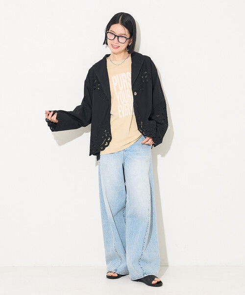 FREAK'S STORE(フリークスストア)の「インド カットワークレース シャツジャケット(テーラードジャケット・レディース・オフホワイト/ブラック・フリ-)」の15枚目の写真