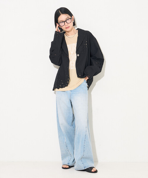 FREAK'S STORE(フリークスストア)の「インド カットワークレース シャツジャケット(テーラードジャケット・レディース・オフホワイト/ブラック・フリ-)」の19枚目の写真