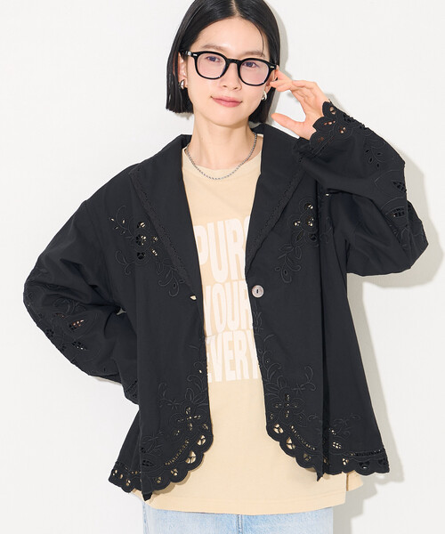 FREAK'S STORE(フリークスストア)の「インド カットワークレース シャツジャケット(テーラードジャケット・レディース・オフホワイト/ブラック・フリ-)」の20枚目の写真