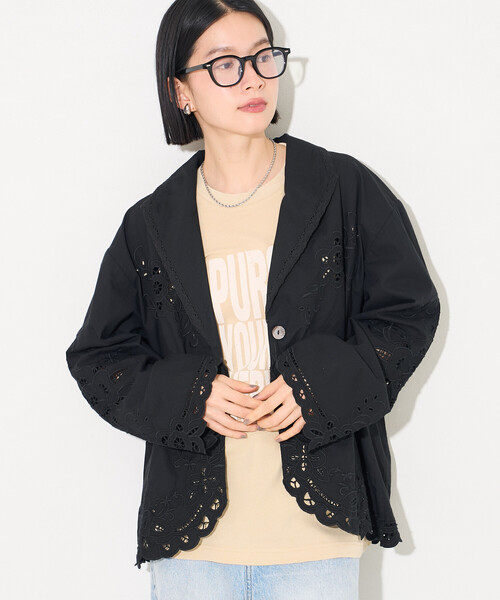 FREAK'S STORE(フリークスストア)の「インド カットワークレース シャツジャケット(テーラードジャケット・レディース・オフホワイト/ブラック・フリ-)」の21枚目の写真