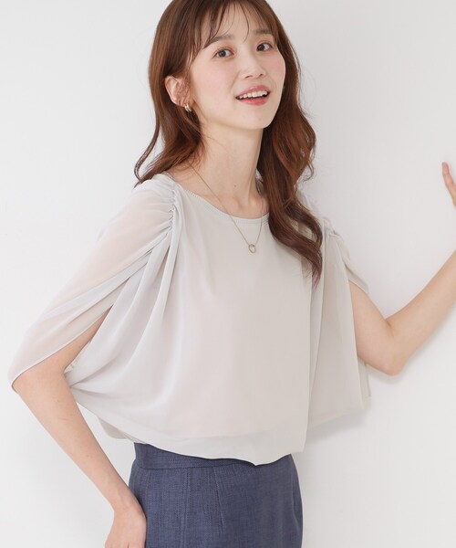 COUP DE CHANCE(クードシャンス)の「【日本製/インナー付き】ギャザースリーブプルオーバー(Tシャツ/カットソー・レディース・ブラック/ライトグレー/ホワイト/ブルー系その他・34/38)」の3枚目の写真
