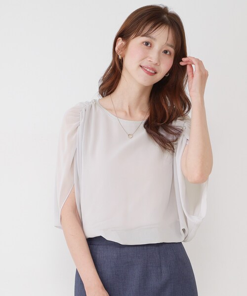 COUP DE CHANCE(クードシャンス)の「【日本製/インナー付き】ギャザースリーブプルオーバー(Tシャツ/カットソー・レディース・ブラック/ライトグレー/ホワイト/ブルー系その他・34/38)」の10枚目の写真