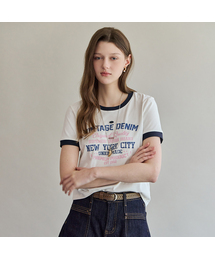 ヴィンテージビーズレタリングリンガーTシャツ