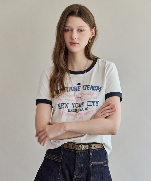 MAXZA(マージャコレクション)の「ヴィンテージビーズレタリングリンガーTシャツ(Tシャツ/カットソー・レディース・ブルー/ホワイト・FREE)」の3枚目の写真