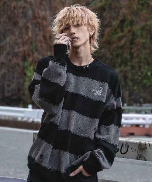 gibous(ギボス)の「gibous/ギボス/scorpion border knit(ニット/セーター・レディース・グレー・F)」の11枚目の写真