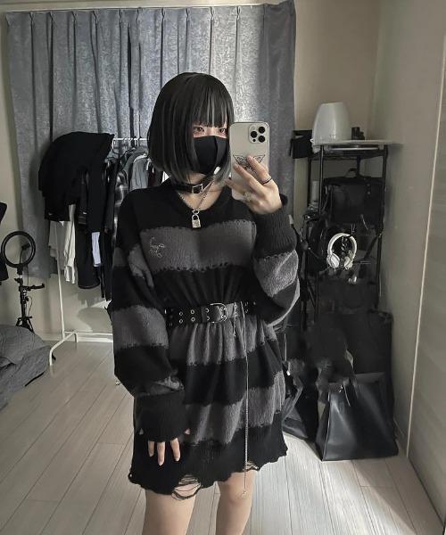 gibous(ギボス)の「gibous/ギボス/scorpion border knit(ニット/セーター・レディース・グレー・F)」の8枚目の写真