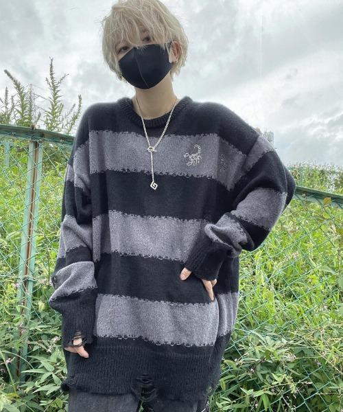 gibous(ギボス)の「gibous/ギボス/scorpion border knit(ニット/セーター・レディース・グレー・F)」の5枚目の写真