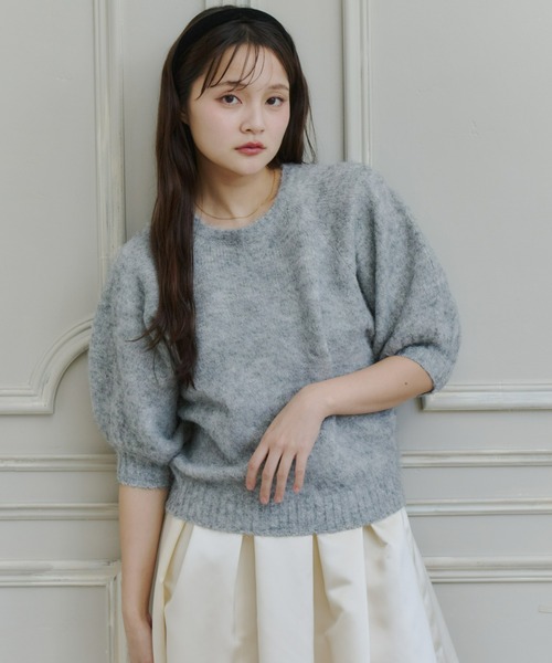 Olu.(オルドット)の「モヘアハーフスリーブニット(ニット/セーター・レディース・ピンク/グレー/オフホワイト/ブラック・FREE)」の4枚目の写真