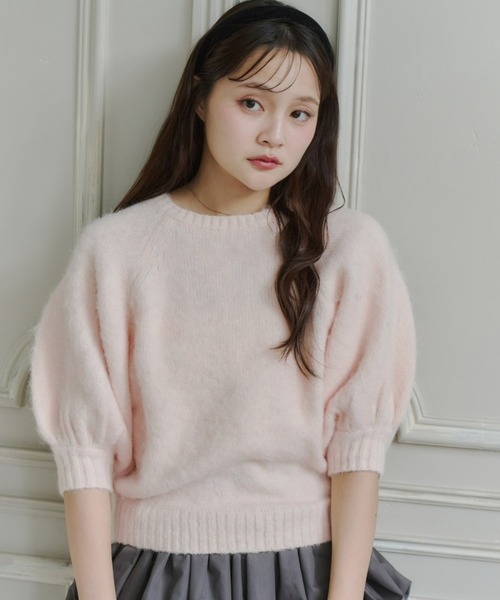 Olu.(オルドット)の「モヘアハーフスリーブニット(ニット/セーター・レディース・ピンク/グレー/オフホワイト/ブラック・FREE)」の1枚目の写真