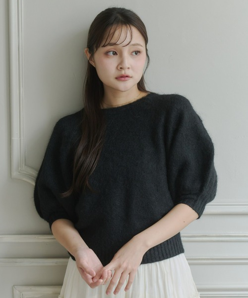 Olu.(オルドット)の「モヘアハーフスリーブニット(ニット/セーター・レディース・ピンク/グレー/オフホワイト/ブラック・FREE)」の3枚目の写真