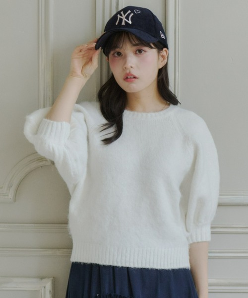 Olu.(オルドット)の「モヘアハーフスリーブニット(ニット/セーター・レディース・ピンク/グレー/オフホワイト/ブラック・FREE)」の5枚目の写真
