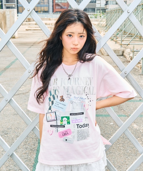 LOVETOXIC(ラブトキシック)の「【LTXC/綿100%】コラージュプリント半袖T(Tシャツ/カットソー・キッズ・チャコール/オフホワイト/ピンク・L:160cm/M:150cm/S:140cm/130cm)」の3枚目の写真