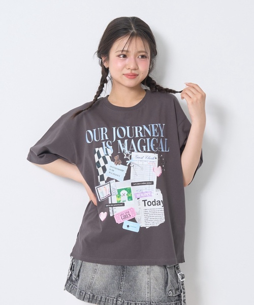LOVETOXIC(ラブトキシック)の「【LTXC/綿100%】コラージュプリント半袖T(Tシャツ/カットソー・キッズ・チャコール/オフホワイト/ピンク・L:160cm/M:150cm/S:140cm/130cm)」の2枚目の写真