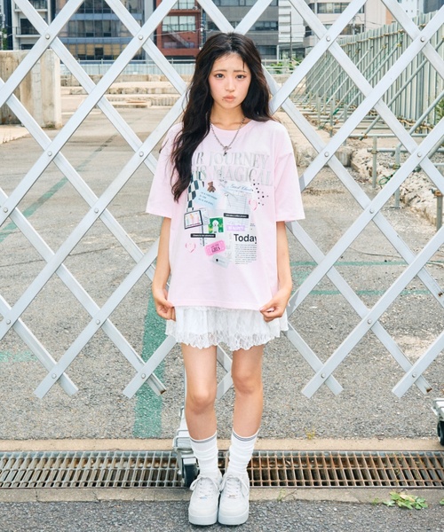 LOVETOXIC(ラブトキシック)の「【LTXC/綿100%】コラージュプリント半袖T(Tシャツ/カットソー・キッズ・チャコール/オフホワイト/ピンク・L:160cm/M:150cm/S:140cm/130cm)」の11枚目の写真